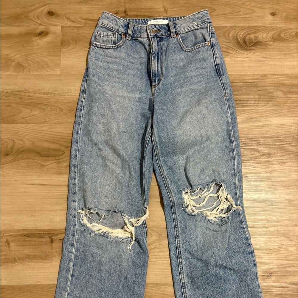 Dynamite Light Blue Distressed Wide Leg Jeans